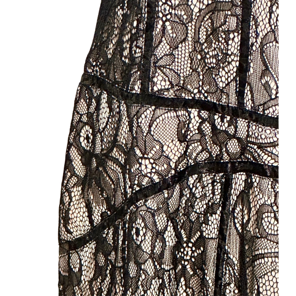 Haute Hippie Black Lace Overlay Sleeveless Drop Waist Midi Dress Medium Boho - Picture 4 of 10